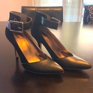 Calvin Klein black suede & leather ankle strap stilettos size 6.5
